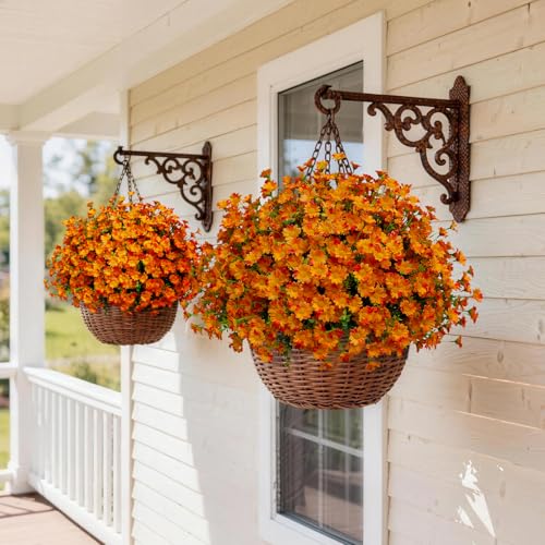 Fake Mums - Fall Flowers 8 Bundles Artificial Orange Daisy Flower Outside Plants for Home, Diwali Decor, Day of The Dead Decorations (Orange) - color: 8 Bouquets Orange Artificial Fall Flowers for Outdoors