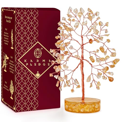 Citrine Crystal Tree of Life Birthday Gifts for Women, Men, Friends, Handmade Chakra Healing Crystals Tree for Home Office Decor, Positivity, Good Luck, Money, Unique Gifts for Her Mom, Sister, Dad - color: Orgone Base Citrine Crystal Tree
