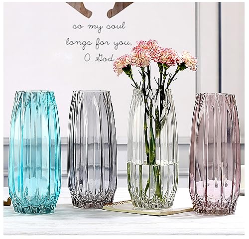 Lucky Bird Modern Ribbed Blue Glass Vase for Flowers, Candles, and Decorative Accents - Tall/Short for Centerpieces and Table Decor (12.0inch) - color: Blue, size: H-11.8inch