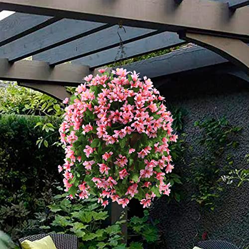 INQCMY Artificial Hanging Flowers in Basket for Spring Summer Patio Garden Decoration,UV Resistant Fake Silk Violet in Planter Realistic for Outside Home Porch Balcony Yard Decor(Pink) - color: Pink