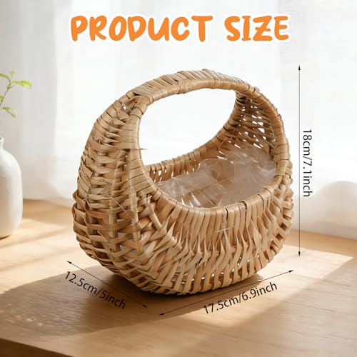 Dimeho 3 Pcs Rattan Flower Girl Basket, Small Wicker Basket with Handle Lightweight Rustic Elegant Flowers Holder for Wedding Party Wedding Flower Girl Home Decoration
