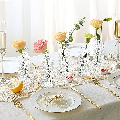 ComSaf Glass Bud Vases Set of 12, Small Diamond Bud Vases in Bulk, Mini Flowers Vases for Centerpieces, Vintage Bottle for Table Decorations, Wedding Decor, Recepetion, Home, (Clear) - color: Clear, size: 12 Pcs