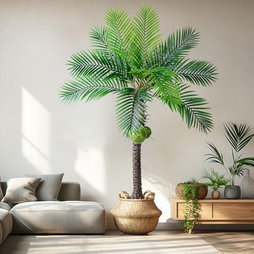 Erimda 30-Year Factory Faux Coconut Tree - 6FT Faux Palm Tree Realistic Thick Trunk & Heavy Duty Leaves, Hand-Carved Bark Texture, Indoor Tropical Decor for Living Room/Store, No Shiny Plastic Look - color: Palm Tree, size: 6FT