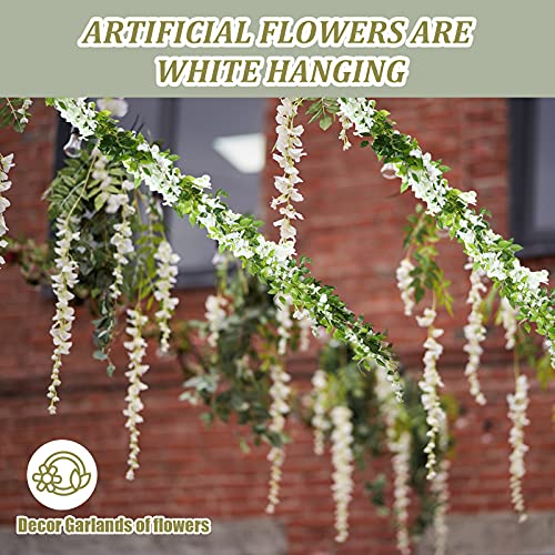 Syhood 4 Pieces 26 ft in Total White Artificial Wisteria Garland Hanging Flowers Vine Wedding Silk Wisteria Hanging Flower for Wedding Arch Home Garden Party Outdoor Decor - color: White