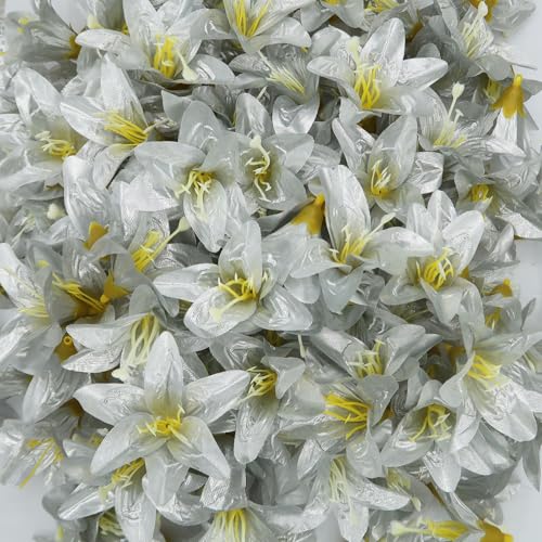 20 Pcs Artificial Lily Flower Head, Silver | Fake Flowers Heads, Simulation Small Lily, DIY Handmade, Wedding Photography Party Home Decoration - color: Silver