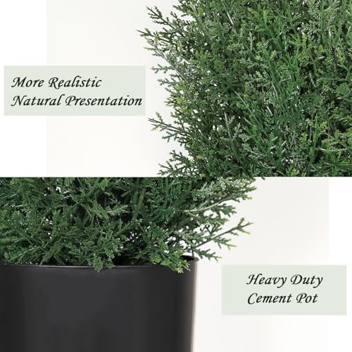 Artificial Cedar Topiary Trees 5 FT Faux Cedar Tree for Outdoor Planters Evergreen Plant, 60 inch UV Rated and Lush Fake Cypress Tree Shrubs for Gateway Front Door Porch Patio Garden, Set of 2 - color: Deep Green, size: 5 FT