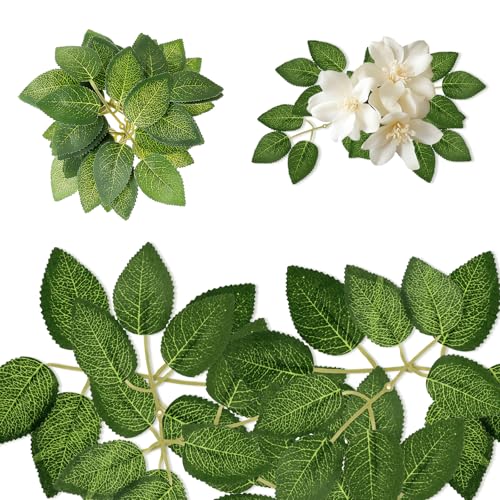 JJUNW 20Pcs Artificial Roes Leavesn, Artificial Green Leaves, Greenery for Centerpieces, Fake Rose Flower Leaves for DIY Bouquets, Wedding Party Birthday Proposal Decorations