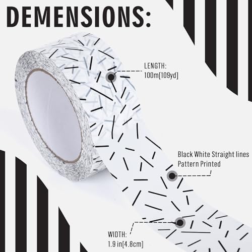 Whaline 109 Yard Black White Packing Tape Messy Straight Lines Printed Tape Waterproof Shipping Tapes for Small Business DIY Crafts Box Carton Decor - style: Messy Straight Lines