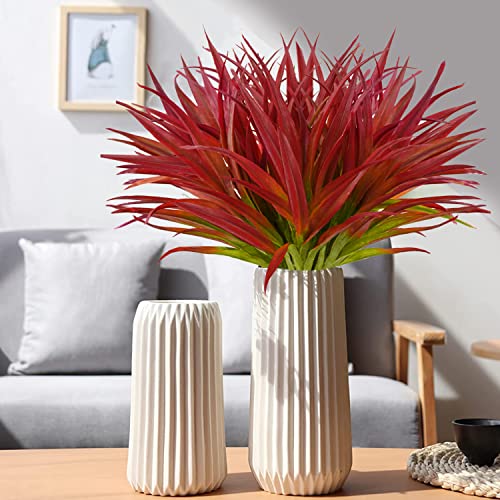 8 Pcs Outdoor Fake Plants UV Resistant Artificial Tall Grass Plants Faux Tropical Flowers Bushes Décor Fall Winter Summer Planters Patio Front Door Porch Plastic Greenery & Shrubs Decoration - color: Rose Red, size: 8pcs