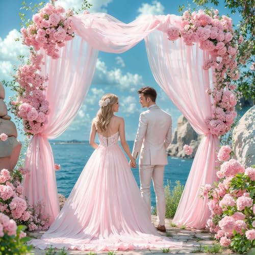 Wedding Arch Draping Fabric 2 Panels 18Ft Blush Chiffon Fabric Drapes Arbor Drapery for Wedding Ceremony Reception Swag Decorations - color: Blush, size: (2 Panels )6 Yards/36ft