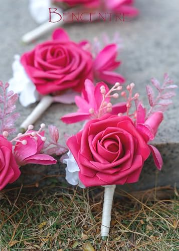 Hot Pink Boutonniere for Men,Prom boutonnieres,Groom and Groomsmen Boutonniere for hot Pink Wedding Ceremony Anniversary, Formal Dinner Party and Grad Night (Set of 6) - color: Hot Pink, size: set of 6