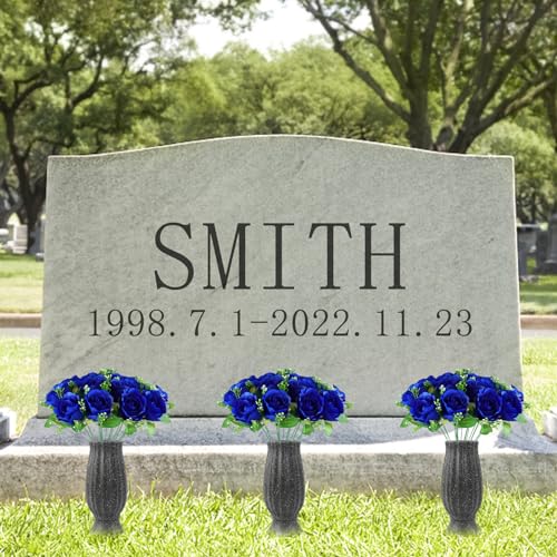 2 Navy Blue Flowers for Cemetery-Memorial Silk Rose for Grave Decorations | Military-Themed Navy Blue Memorial Roses for Man’s Tombstone, Great for Memorial Day, Veterans Day, Father’s Day, 4th of July - color: 2 Blue