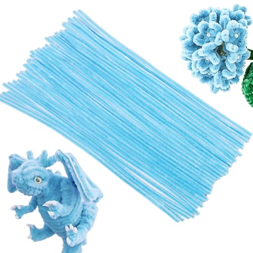 100 Pcs Solid Color Pipe Cleaners, 12 Inch 6mm Single Color Chenille Stems, Fuzzy Flexible Craft Pipe Cleaners, Bulk Art DIY Supplies , Flower Making, Holiday Decor & Handmade Projects (Light Blue) - color: Light Blue