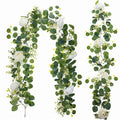 2 Pack Artificial Flower Garlands, 6 Ft Garland for Table Decor, Eucalyptus Garlands with White Roses Centerpieces Greenery Wedding Vines Garland for Backdrop Indoor Outdoor Decor