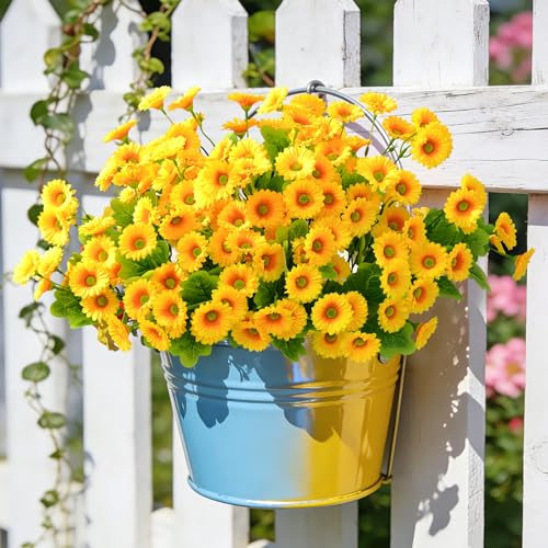 Waipfaru Artificial Flowers for Outdoors Faux Plants, UV Resistant Artificial Outdoor Flowers, Yellow Silk Daisy Realistic Fake Mums Flower for Front Porch Spring Home Planter Patio Decor, 6 Bundles - color: Yellow, size: 6 PCS