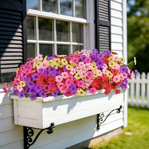 AmyHomie 20 Bundles Artificial Flowers for Outdoor Outside Spring Summer Decoration UV Resistant Faux Flowers No Fade Fake Plastic Plants Garden Porch Window Box Decorating(Mix Color) - color: A-multi, size: 20