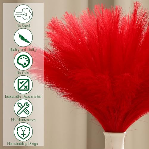 Suncalla 72 Pcs Red Pampas Grass 21.7 Inches Faux Tall Pampas Grass Decor Bulk Artificial Dried Flower Red Feather for Vase Filler Home Boho Decor Christmas Wedding Party Arrangement Bathroom Wall - color: Red