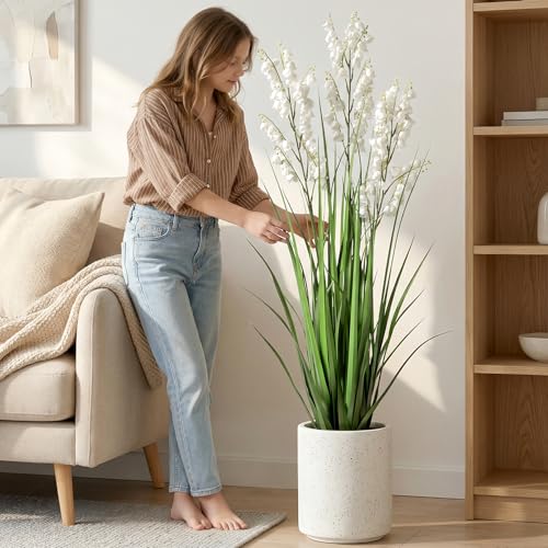 Ttranewsoo Artificial Tall Grass Plants with Pots 36" 1 Pack Lily of The Valley Artificial Grass Home Interior Decorating and Outdoor Garden Decorations(White) - color: Cream