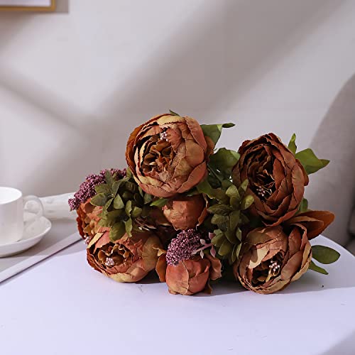 Duovlo Fake Flowers Vintage Artificial Peony Silk Flowers Wedding Home Decoration,Pack of 1 (Coffee) - color: Coffee