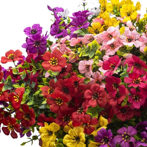 Grunyia Artificial Fake Flowers for Outdoor Decoration, 16 Bundles Faux Silk Colorful UV Resistant Realistic for Outside Porch Patio Home Yard Garden Planters Pots Window Box (Mix(6 Color)) - color: Mix(6 Color)