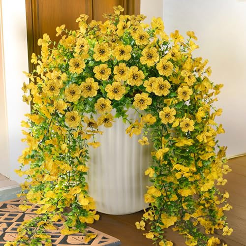 ZFProcess Artificial Hanging Flowers Plants for Outdoor Fall Decoration, 2PCS Faux Silk Daisy UV Resistant Look Real for Outside Home Indoor Planter Porch Garden Yard Autumn Decor(Yellow) - color: A Yellow