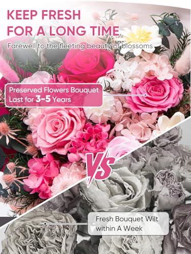 Bessol Flowers for Delivery Preserved Flower Bouquet Forever Fresh Flowers Birthday Gifts for Women Mom Anniversary Red Real Rose Gifts for Grandma Wife Girlfriend Sister Her from Daughter - color: Pink Preserved Flower Bouquet, size: Small