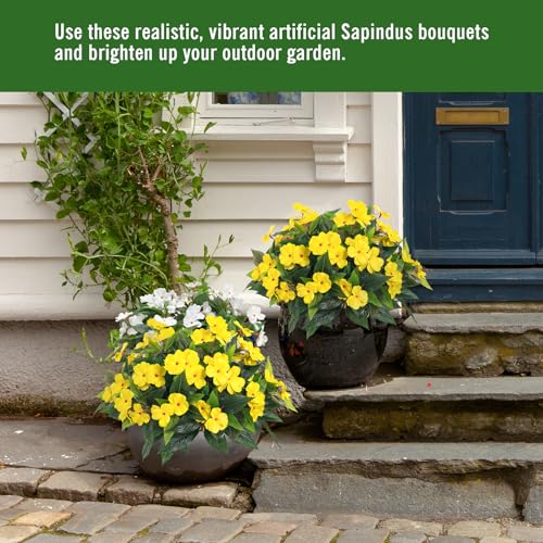 Fake Flowers Artificial Flowers For Outdoor，Artificial Plant Artificial Impatiens Bouquet Flowers For Outdoors Decoration，Silk Spring Artificial Plants For Outdoors Indoor Decor 2PCS（Yellow ） - color: Yellow-2