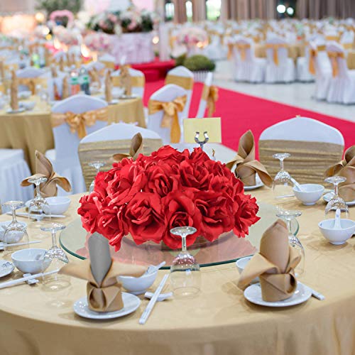 Larksilk Dark Red Artificial Roses 50pcs, Real Touch Fabric Fake Flowers with Stems for Wedding Flowers and Table Centerpieces - color: Dark Red