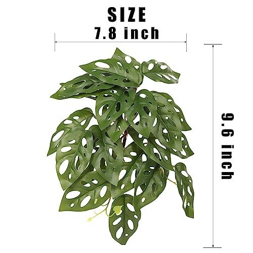 Reptile Plants for Terrarium, Amphibian Habitat Decor Artificial Hanging Plants with Suction Cup - Fake Swiss Cheese Plants Monstera Adansonii - color: Fake Swiss Cheese Plants Monstera Adansonii