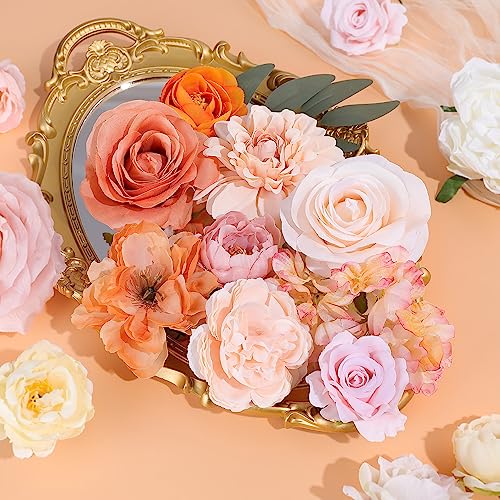 Rose Artificial Flowers Combo Fake Flowers Rose Silk Flowers with Stems for DIY Wedding Bouquets Centerpieces Arrangements Table Decor Bridal Baby Shower Party Home Decor Indoor Outdoor(Champagne) - color: Champagne
