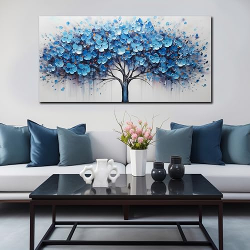 Blue Tree Wall Art for Office Large Picture for Living Room Bedroom Dining Room Decor Ready to Hang 29 x 58 Inch - color: Blue, size: 58"L x 29"W