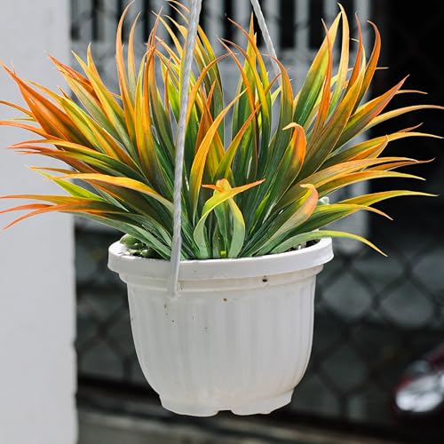 16Pcs Artificial Grass Fake Plants 17.3in Outdoor Plastic Plants UV Resistant Greenery Fake Grass for Home Window Garden Office Patio Hanging Planter Pathway Front Porch Décor Orange Yellow - color: Yellow, size: 16 Pcs