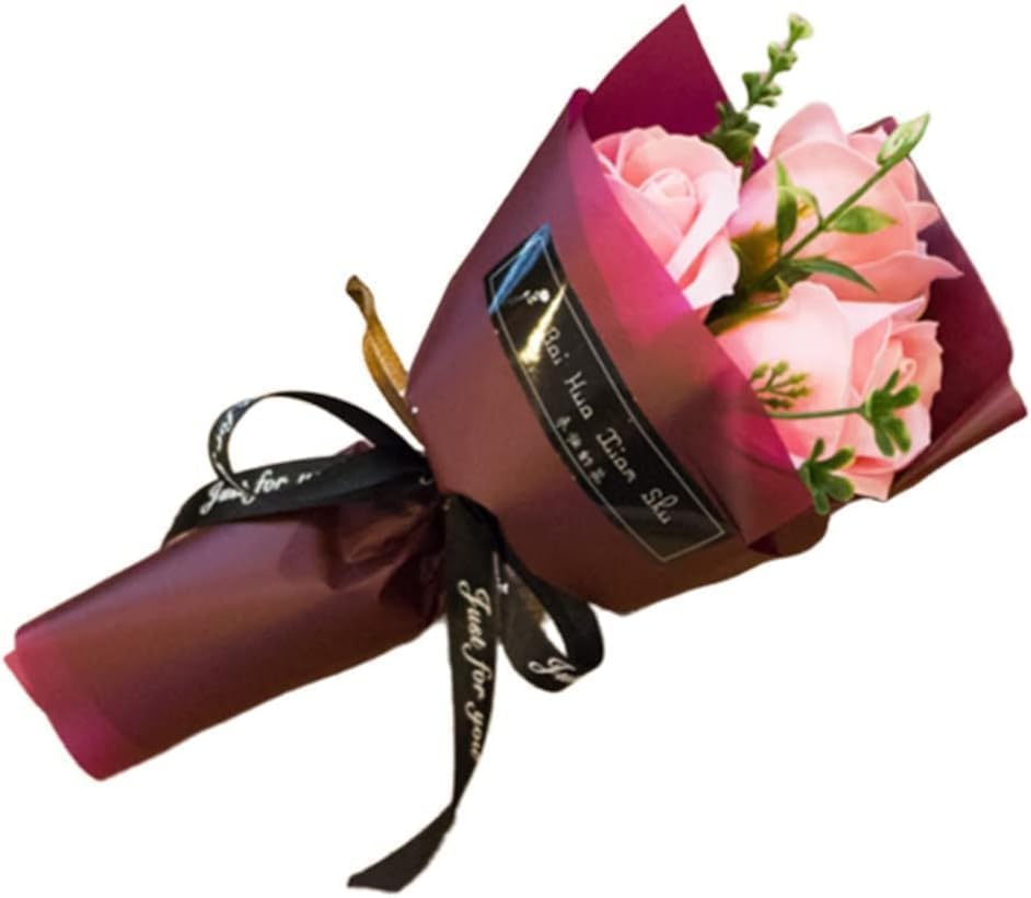 Pink 30 Grams 3Heads Rose Bouquet Flower Petals Valentine Day Gifts Artificial Flowers for Women Mom Wife Best Friend, Birthday Christmas Valentine's Mothers from Daughter Son Husband