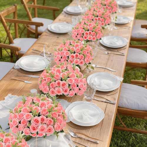 8 Pack Rose Artificial Flowers Bouquet, 10 Small Silk Rose Heads Per Pack, Fake Roses Bunches for Wedding Table Centerpieces Bridal Bouquet Mother's Day Valentine's Day Home Decor, Light Pink - color: Light Pink