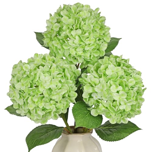 Large Real Touch Hydrangea Artificial Flowers with Stems, 8" Full Bloom Fresh Touch Faux Hydrangea Bouquet for Vase Decor, Wedding Centerpieces, Home Table Arrangement 25.5” Tall Green Hydrangeas - color: Green-l