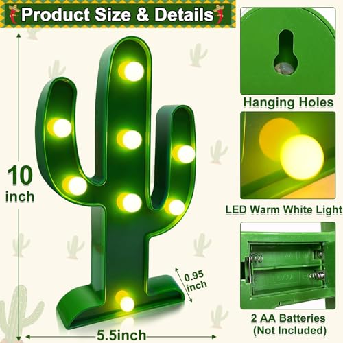 Extra Large - 2 Pack LED Cactus Light Cinco de Mayo Decorations 10 x 5.5 Inch Cactus Decor Mexican Fiesta Party Decorations Cute Night Lamp for Table Kids' Room Bedroom Living Room Gift Party Home - size: 2 Pack-10 x 5.5 Inch
