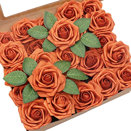 50pcs Artificial Flower，Real Touch Artificial Foam Roses Decoration DIY for Wedding Bridesmaid Bridal Bouquet Centerpieces Party(50, Burnt Orange-boxpack) - color: Burnt Orange-boxpack
