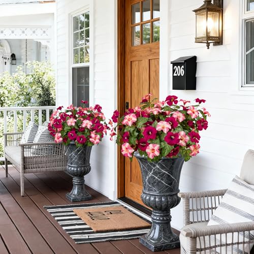 19 Inch Artificial Fake Flowers for Outdoor,4 Pcs Rose red Pink Faux Silk Petunias Spring Flowers for Outside for Indoor Porch Planter Front Door Garden Patio Window Box Home Decor - color: Rose Red Pink