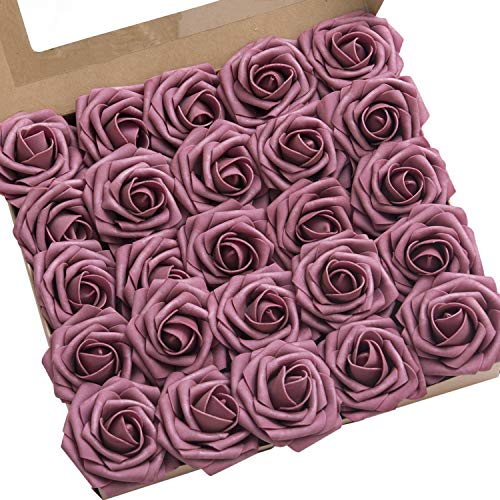 Ling's moment Artificial Roses, Mauve, 3 Inch 25 Pcs | Foam Material, With Stems, DIY Floral, Wedding Bouquet/Centerpieces, Party/Room/Garden Decor - color: Pk- Mauve, size: 25Pcs