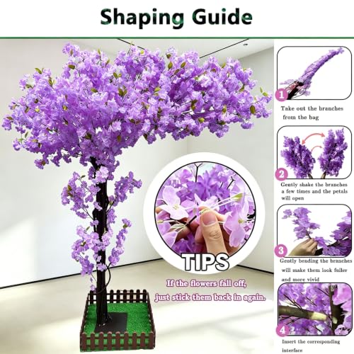 Large Artificial Cherry Blossom Trees 6.7FT Purple for Home Decor Indoor Outdoor,Japanese Fake Cherry Blossom Tree for Office Shopping Mall Hotel Restaurant Garden Party Wedding - color: Purple, size: 6ft 7in