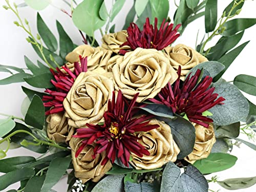 Artificial Flowers 50PCS Real Looking Gold Roses Fake Roses with Stem for DIY Wedding Bouquets Centerpieces Party Baby Shower Home Decorations - color: Gold, size: 3"/50pcs