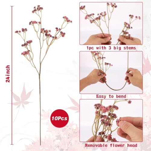N&T NIETING Baby Breath Flowers Artificial Bulk, 10Pcs Fake Gypsophila Plants Bouquets Flowers Real Touch Faux Babies Breath Arrangement for Home Wedding Party Vase Decoration Fall Pink - color: Fall Pink, size: 10pcs