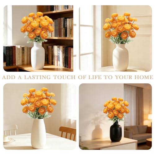 Artificial Silk Peony Fake Flowers,6PCS Artificial Faux Peonies Bulbs with 24 Silk Heads for Indoor Outdoor DIY Bouquets Wedding Centerpieces Home Decoration - color: Orange Yellow
