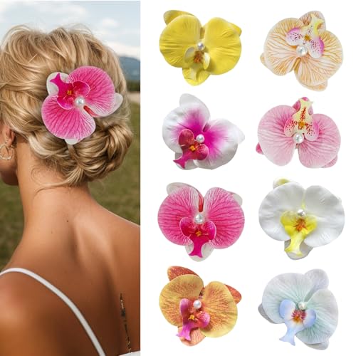 8pcs Hawaiian Flower Hair Clips for Women,Butterfly Orchid Hair Clips Fake Flower for thin thick hair Clips for Wedding Bridal Beach Party - color: 8pcs Butterfly Orchid Flower
