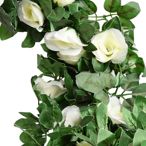 5pack Flower Garland Artificial Fake Rose Garland Vine Artificial Flowers for Decoration Floral Garlands Decor-Total 41 Ft (White) - color: White