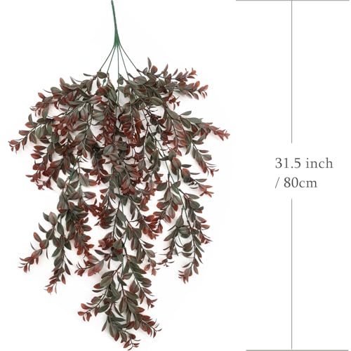 Artificial Hanging Plants Fake Vines Greenery Plastic Leaves Ivy Faux Garland Leaf for Indoor Outdoor Fence Trellis Home Wall Decor Bedroom Garden Party Wedding DIY Christmas Decoration - Red 4 Pack - color: Red Leaves Vines / 4 Pack