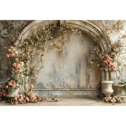 Yeele 10x6.5ft Vintage Elegant Floral Room Backdrop European Style House Pink Rose Flower Arch Background for Wedding Bridal Shower Anniversary Birthday Decor Girl Woman Portrait Photo Shoot Prop - size: 10x6.5ft