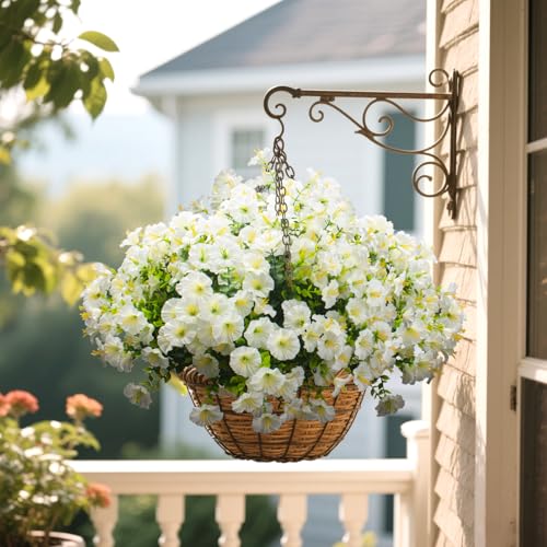 Grunyia Artificial Morning Glory Flowers - 16PCS White UV Resistant Faux Silk Plastic Blooms, Realistic Fake Plants for Garden Porch Planters Window Wedding Indoor Outdoor Decor - color: White