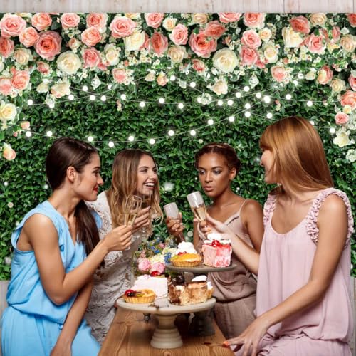 Sensfun Flower Wall Backdrop Spring Pink Rose Blossom Green Leaves Photography Background Floral Grass Birthday Baby Shower Miss to Mrs Wedding Bridal Shower Backdrops Portrait Photo Booth Props 8x6ft - size: 8x6ft