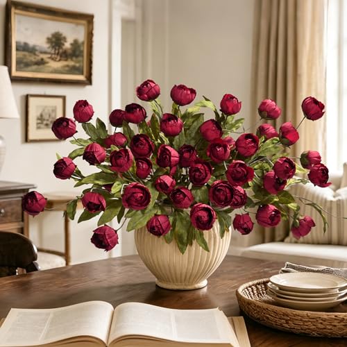 Waipfaru 6 Pcs Faux Peonies Artificial Flowers for Vase, 27" Fake Silk Peonies Flowers for Wedding, Vase Filler Flowers for DIY Bouquets Centerpieces Bridal Shower Office Decor- Burgundy - color: Burgundy, size: 6Pcs
